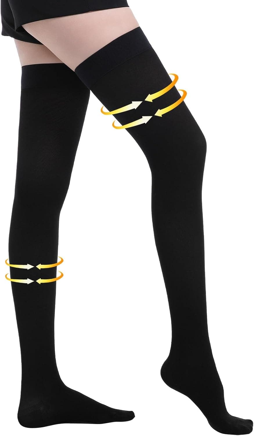 Medical Compression Stockings for Women and Men, 20-30 mmHg Thigh High Compression Socks, Closed Toe Graduated Compression Hoses, Long Circulation Pressure Stockings for Varicose Veins, Edema Large Black - Image 2