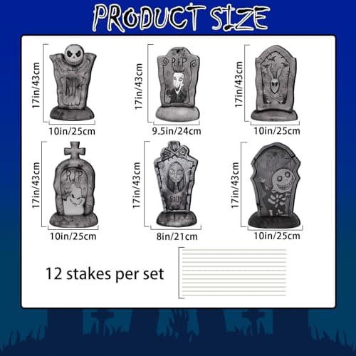 Yuleglowix 17 Inch Halloween Yard Signs Tombstones for Graves Decor Set with Stakes. Nightmare Before Christmas Inspired, Halloween Gravestones Outdoor Decorations Scary Decoration Displays for Party - Image 2