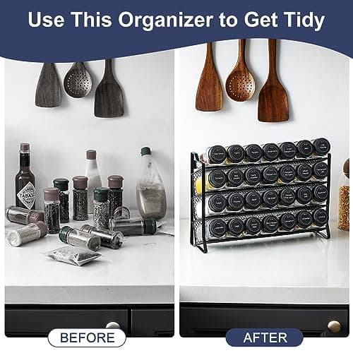 AOZITA Spice Rack Organizer for Cabinet, Spice Organizer with 28 Empty Spice Jars with Black Lids, Funnel, Spice Labels, Seasoning Organizer for Countertop, Cabinet, Kitchen, Pantry, Cupboard - Image 5