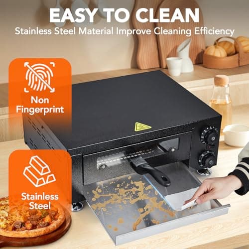 GarveeHome Electric Pizza Oven with Glass Door, 12" Countertop Pizza Oven with 60 Minutes Timer, Pizza Maker Machine for Home and Commercial with Gloves, Clip & Pizza Roller - Image 5