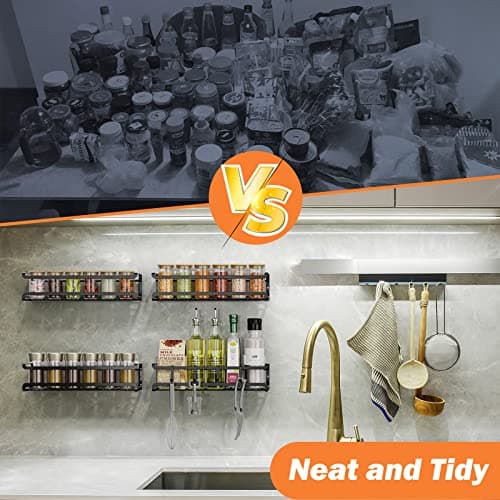 Bunoxea Spice Rack Wall Mounted 4 Pack,Space-Saving Spice Organizer for Spice Jars and Seasonings,Screw or Adhesive Hanging Spice Rack Organizer for Your Kitchen Cabinet,Pantry Door,11.41x2.75x2.75in - Image 5