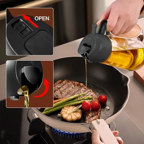 YRRAMATE 16oz/470ml Glass Olive Oil Sprayer for Cooking with Stickers, 2 in 1 Oil Dispenser for Kitchen Gadgets, Food Grade Premium Spray Bottle with Portion Control for Salad, Frying, BBQ (Black) - Image 7