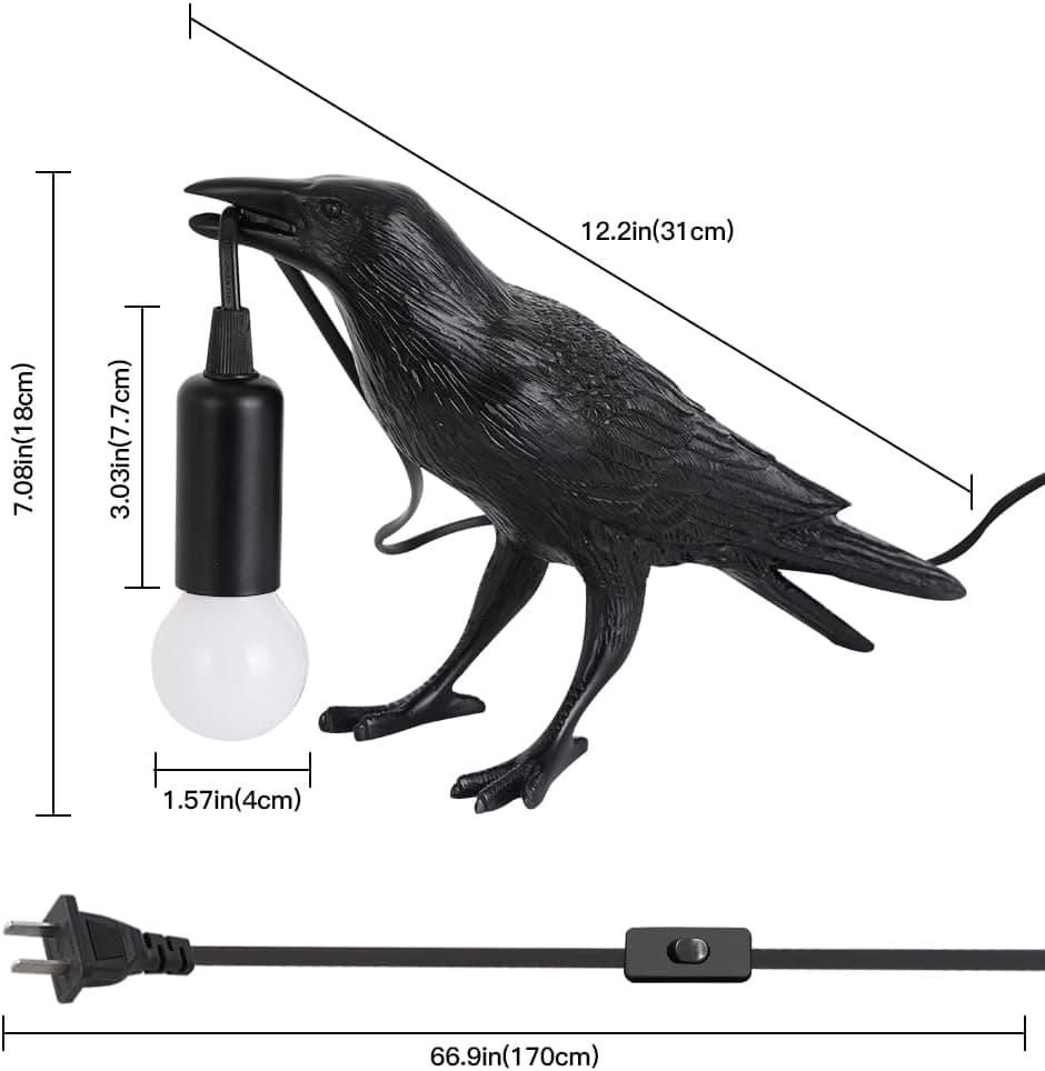 Crow Lamp Raven Table Lamp with Bulb, Crow Light - Gothic Halloween Decor for Bedside Bedroom Living Room Decor - Image 7