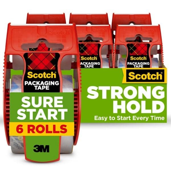 Scotch Sure Start Packing Tape, Clear, Quiet Unwind and Easy Start, 1.88 in. x 22.2 yd., 6 Tape Rolls with Dispensers 6 Rolls - Image 15