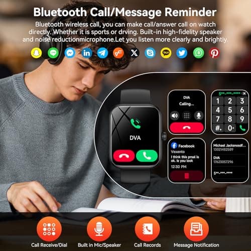 Smart Watch with Alexa Built-in, 1.83" HD Touchscreen Fitness Tracker, Bluetooth Notifications/Calls, IP68 Waterproof, 120+ Sport Modes, 24/7 Heart Rate & Sleep Monitor for iPhone Android iOS (Black) - Image 2