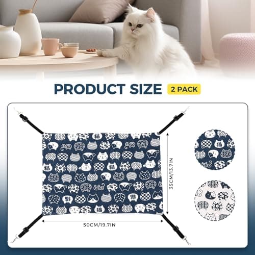 Cat Hammock for Cage Hanging Reversible 2Pack,Pet Hammock Bed Adjustable,Soft Sleeping Hammock for Cats,Ferret,Puppy,Rabbits,Small Animals (M, CAT) - Image 4
