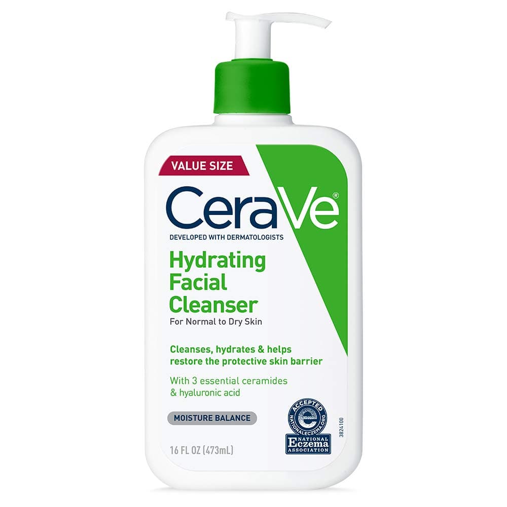 CeraVe Hydrating Facial Cleanser, Moisturizing Face Wash For Dry Skin, Hyaluronic Acid + Ceramides + Glycerin, Hydrating Cleanser For Normal To Dry Skin, National Eczema Association Certified 16 Fl Oz (Bottle)