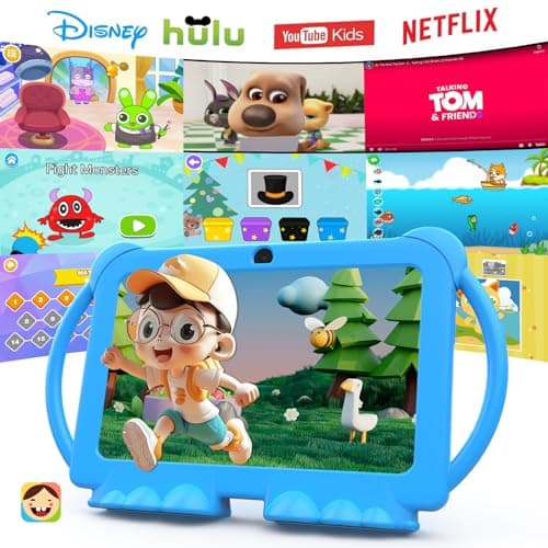 PEICHENG Kids Tablet 7 inch Android 12.0 for Toddler, 4GB RAM 32GB ROM Bluetooth IPS Screen Parental Control Dual Camera Shockproof Case for Educational Games, (Blue) - Image 2