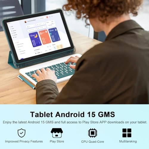 CUPEISI Android 15 Tablet 10 Inch, 20GB RAM+128GB ROM/ 2TB Expandable, 2.0GHz Quad-core Processor, 1280*800 IPS HD Screen, 5G WiFi 6 BT 5.0, 2 in 1 Tablets with Keyboard Case Mouse Stylus, Widevine L1 - Image 4