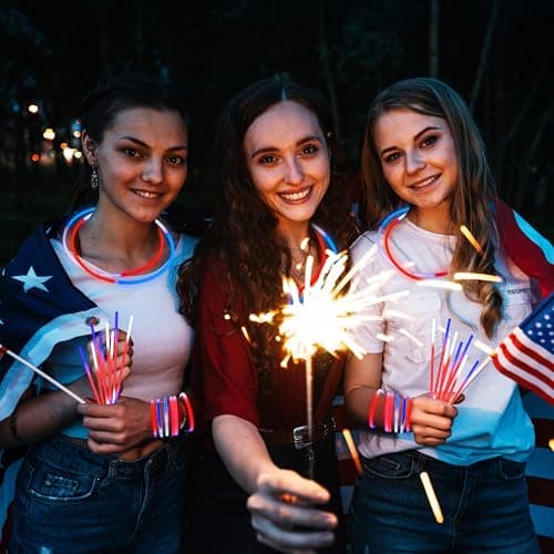 JOYIN 72 Pcs July 4th Glow Sticks Bulk with Connectors, Red White Blue 3 Colors In 1 Glow in The Dark Stick, Light Up Bracelets & Necklaces for Kids & Adults, Party Favor Supplies For Independence Day - Image 6