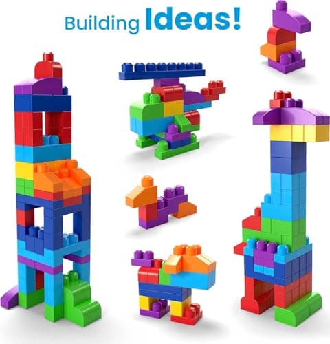 MEGA BLOKS First Builders Toddler Blocks Toys Set, Big Building Bag with 80 Pieces and Storage, Blue, Ages 1+ Years - Image 6