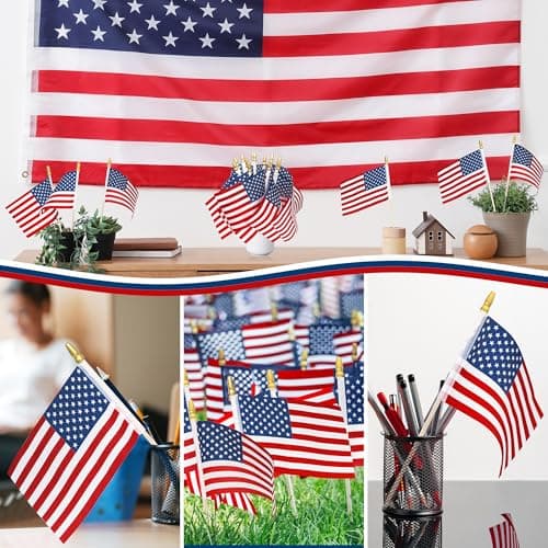 12 Pcs Small American Flags on Stick, 6x4 In 4th of July Decorations, Mini Patriotic USA Flag, Fourth of July Decorations, Hand Held July 4th Flag for Independence Day Supplies Favor Accessories - Image 6