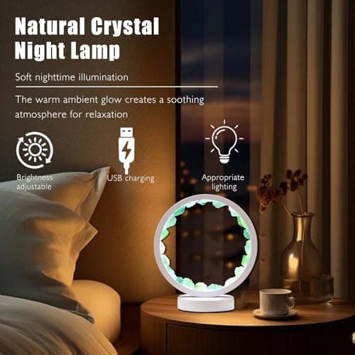 Runyangshi Natural Crystal Green Fluorite Round White Frame Tri-Color Ambient Light Home Decoration Night Light Mother's Day Gift - Image 5