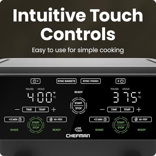 CHEFMAN 6 Quart Dual Basket Air Fryer Oven with Easy View Windows, Sync Finish, Hi-Fry, Auto Shutoff, 2 Independent 3Qt Nonstick Dishwasher Safe Frying Baskets, Digital Double Air Fryer - Black - Image 7