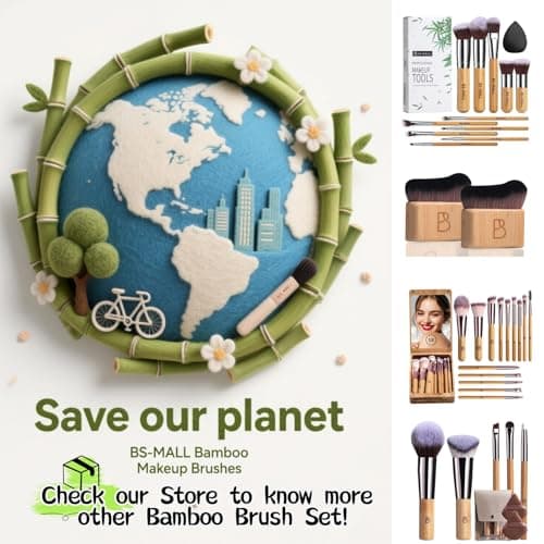 BS-MALL Makeup Brush Set 11Pcs Bamboo Synthetic Kabuki Brush Set Foundation Powder Blending Concealer Eye shadows Blush Cosmetics Brushes with Organizer Bag & Makeup Sponge (style, Count, 12) - Image 5