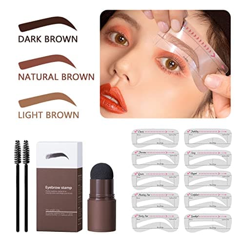 Eye-Brow Stamp Stencil Kit, Waterproof Brow Stamp Shaping Kit Eye Brow Definer & Filling Powder, Women Makeup Tools with 10 Reusable Eyebrow Stencils, 2 Brushes (Dark Brown) - Image 7