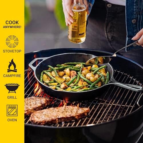 Lodge 10.25 Inch Cast Iron Skillet – Pre-Seasoned Frying Pan with Teardrop Handle – Oven, Stovetop, Grill & Campfire Use – Made in USA – Durable, Non-Toxic, Even-Heating Cookware – Black - Image 4