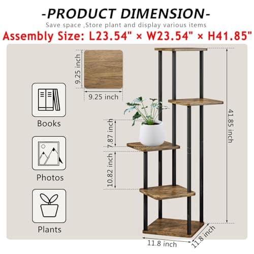 AZERPIAN Plant Stand 5 Tier Indoor Metal Flower Shelf for Multiple Plants Corner Tall Flower Holders for Patio Garden Living Room Balcony Bedroom, Black (5 Tier-Black) - Image 4