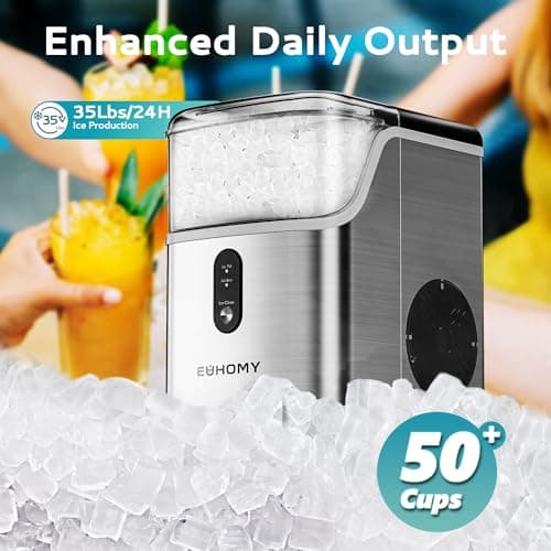 EUHOMY Nugget Ice Makers Countertop, Pebble Ice Maker Machine with 35lbs/24H Soft Ice, Self-Cleaning Sonic Ice Maker with Ice Scoop&Basket, Pellet Ice Maker for Home/Kitchen/Office(Stainless Steels) - Image 3