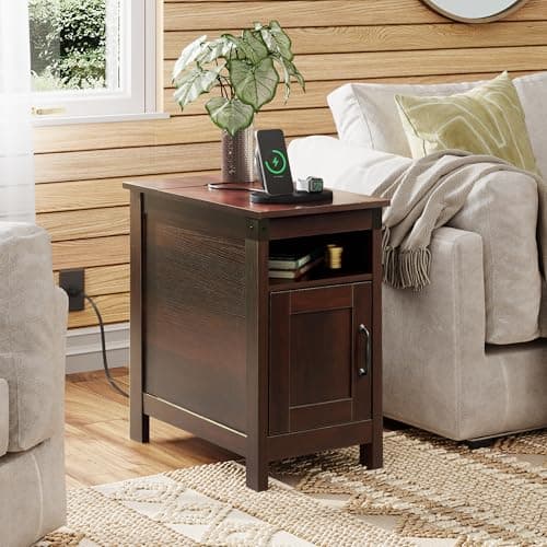 WLIVE End Table with Charging Station, Narrow Side Table for Living Room, Farmhouse Night Stand with Storage, Small Wooden Cabinet with USB Ports and Outlets for Living Room and Bedroom, Espresso - Image 5