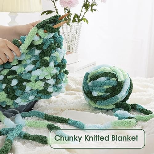 HOMBYS 8 Pack Giant Chunky Yarn for Crocheting,Super Bulky Large Soft Fluffy Yarn,Tie Dye Plush Fuzzy Yarn,Mixed Color Thick Chenille Yarn for Hand Knitting/Arm Knitting (Mint, Teal, Green) - Image 5