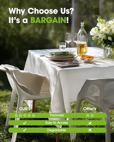 Pureegg Plastic Table Cloth Disposable 10 Pack, 54 x 108 Inch Table Cloths, Party, Picnic, Wedding, Decorative Tablecloths, Rectangle, White Plastic Cover, Leakproof & Sturdy, White - Image 6