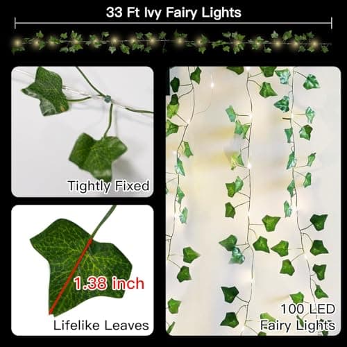 suddus Vine with Fairy Lights Battery Operated, 33ft 100 LED Ivy String Lights with Remote, Leaf Lights for Bedroom, Room, Wall, Garden, Party, Wedding Decor (Warm White) - Image 5