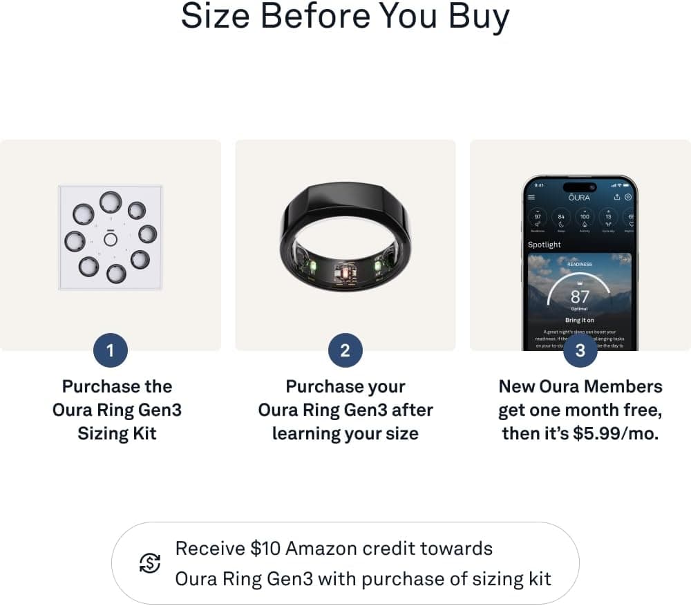 Oura Ring Gen3 Heritage - Black - Size 10 - Smart Ring - Size First with Oura Ring Gen3 Sizing Kit - Sleep Tracking Wearable - Heart Rate - Fitness Tracker - 5-7 Days Battery Life Heritage Black 10 - Image 4