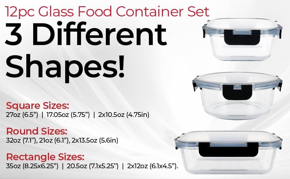 Magic Mill Borosilicate Glass Food Storage Containers with lids Set | Ultimate 24pc Sets with 12 Bowls & 12 Airtight Locking Lids for Lunch & Meal Prep, Safe for Oven, Freezer, Dishwasher, BPA-Free Black - Image 8