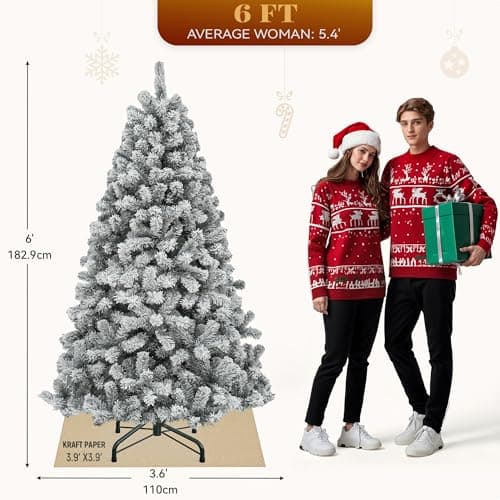 YITAHOME Prelit Snow Flocked Artificial Full Christmas Tree 6ft with Remote Control, Christmas Pine Tree with 11 Light-Modes, 1000 Branch Tips, and Foldable Base for Home, Party Decoration - Image 8