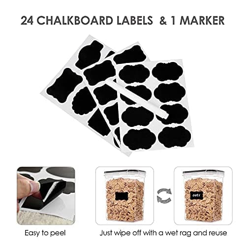 Airtight Food Storage Containers with Lids, Vtopmart 24 pcs Plastic Kitchen and Pantry Organization Canisters for Cereal, Dry Food, Flour and Sugar, BPA Free, Includes 24 Labels，Black - Image 6