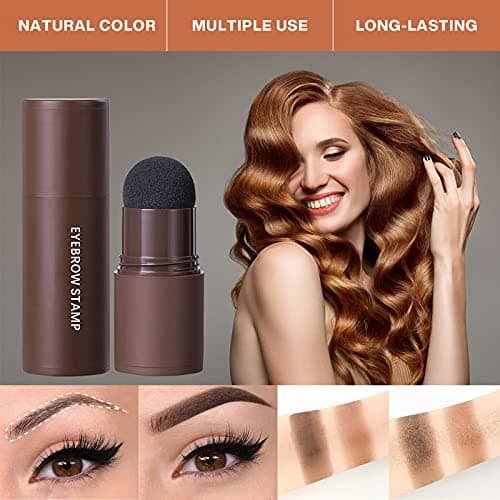 Eye-Brow Stamp Stencil Kit, Waterproof Brow Stamp Shaping Kit Eye Brow Definer & Filling Powder, Women Makeup Tools with 10 Reusable Eyebrow Stencils, 2 Brushes (Dark Brown) - Image 3