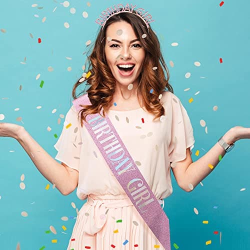 PQRUU Glitter Birthday Sash, Tiara and Rhinestone Headband Set - Pink Birthday Accessories for Her - Image 8