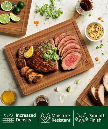 ROYAL CRAFT WOOD Wooden Cutting Boards for Kitchen Meal Prep & Serving - Bamboo Wood Serving Board Set with Deep Juice Groove Side Handles - Charcuterie & Chopping Butcher Block for Meat (3 Pcs) - Image 4