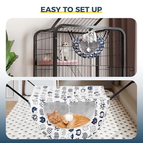 Cat Hammock for Cage with Ball,Hanging Pet Hammock Bed Adjustable,Double Layer Soft Sleeping Hammock for Cats,Ferret,Puppy,Rabbits,Small Animals,1Pack (White) - Image 6