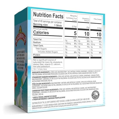 Margaritaville Singles to Go Water Drink Mix, Variety Pack, Includes 4 Flavors: Caribbean Fruit Punch, Pina Colada, Strawberry Daiquiri, And Margarita,1 Box (40 Single Servings) - Image 2