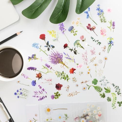160Pcs Natural Flower Stickers for Scrapbooking,Self-Adhesive Transparent Flower Stickers Scrapbook Supplies Journaling Supplies for Adult Card Making Letters DIY Water Bottle Cards Decoration (160) - Image 6