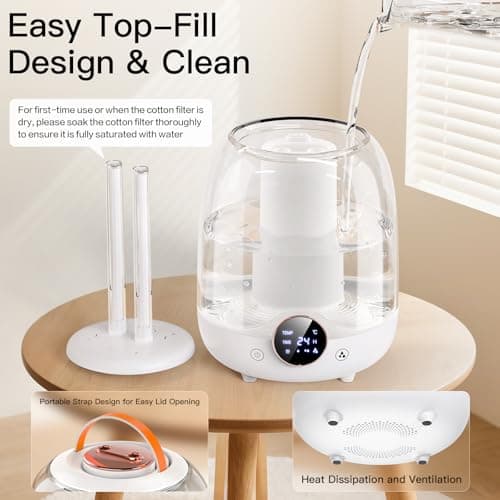 Humidifiers for Bedroom, 3L Tank for 30H 20dB Quiet Mist Time, Dual Nozzles, LED Lights, Smart Timer (2/4/8 Hours), Auto Shut-Off, Perfect for Baby and Large Rooms, (White) - Image 2