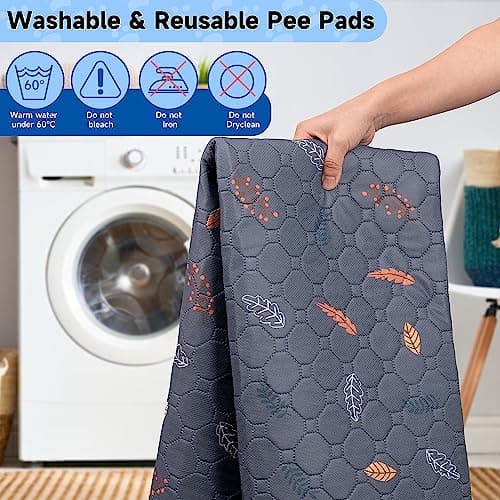 Sunheir Washable Pee Pads for Dogs 2-Pack Reusable Puppy Pet Training Pads, Waterproof Dog Crate, Whelping Pad, Non-Slip Protects Against Urine Leakage (Leaves - Deep Grey, 18x24) F-U1 - Image 3