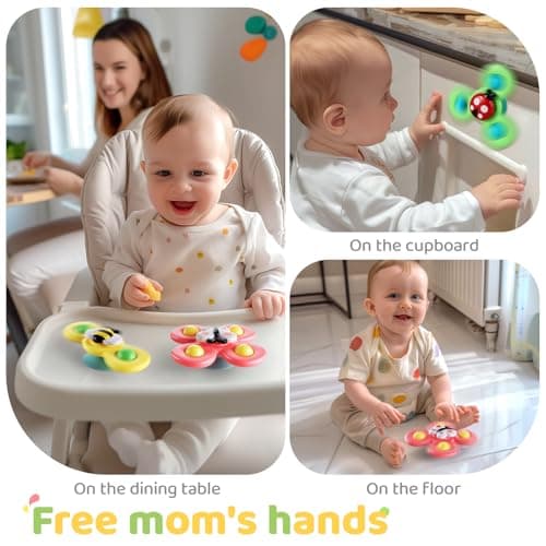 ALASOU 3PCS Suction Cup Spinner Toys for 1 Year Old Boy Girl|Spinning Top Baby Toys 12 18 Months|1 2 Year Old Boy Birthday Gift|Baby Bath Toy for Kids Ages 1-3|Sensory Toy for Toddlers 1-3 - Image 5
