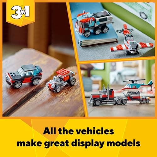 LEGO Creator 3 in 1 Flatbed Truck with Helicopter Toy, Transforms from Flatbed Truck Toy to Propeller Plane to Hot Rod and SUV Car Toys, Gift Idea for Boys and Girls Ages 7 Years Old and Up, 31146 - Image 5