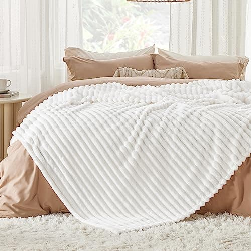 Bedsure GentleSoft Blankets Queen Size for Bed - Cozy Soft Blankets for Women, Cute Large Bedding Fleece Throws for Girls, Off White, 90x90 Inches - Image 2