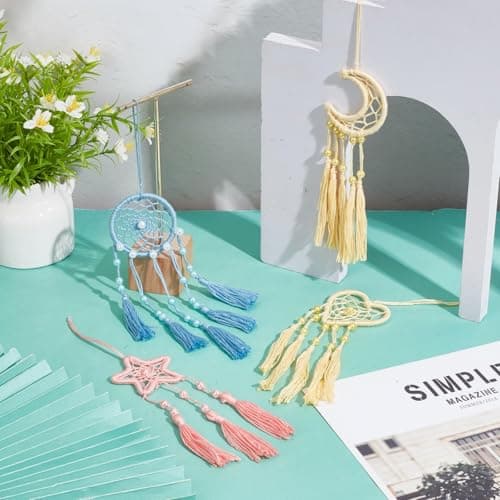 INFUNLY 24PCS DIY Small Dream Catcher Kits for Beginners Colorful Handmade Dreamcatcher Kit for Starters DIY Mini Star/Moon/Heart/Round Shape Ornament Making Kit for Bedroom Car Mirror Keychain Bag - Image 4