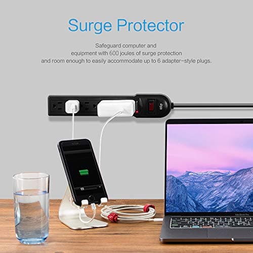 KMC 6-Outlet Surge Protector Power Strip 2-Pack, 600 Joule, Overload Protection, 2-Foot Cord - Image 4