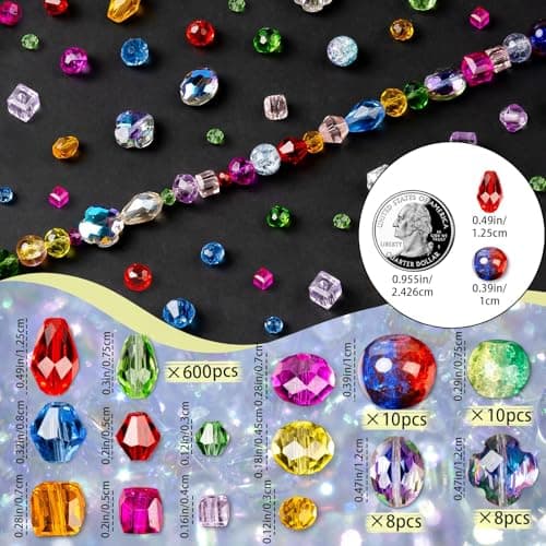 636pcs Glass Beads for Jewelry Making - Colorful Rainbow Craft Crystal Beads with Loose Beads Sparkly Beads Hole Drilled DIY for Bracelets Craft Earrings Making - Image 3