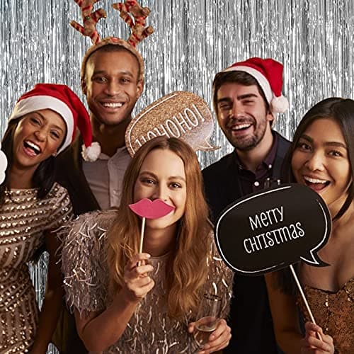 2 Pack Foil Curtain Backdrop Silver Metallic Tinsel Foil Fringe Curtains Photo Booth Props for Birthday Wedding Engagement Baby Shower Bachelorette Christmas Holiday Celebration Party Decorations - Image 6