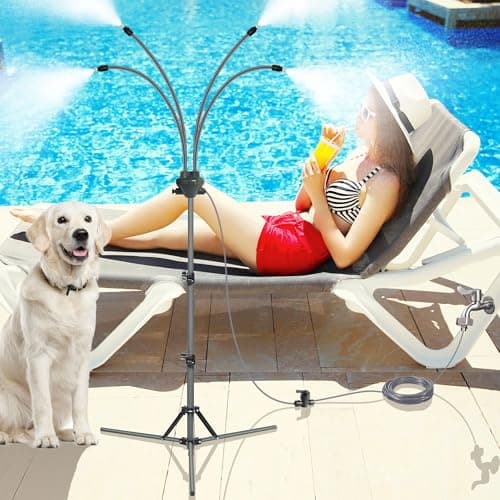 Homasky Standing Misters for Outside Patio, Adjustable Height 5.3 FT Stand Misting System for Cooling Outdoor, Portable Water Mister for Mist Playing, Patio Cooling, Backyard, Porch, Sprinkler (Gray)