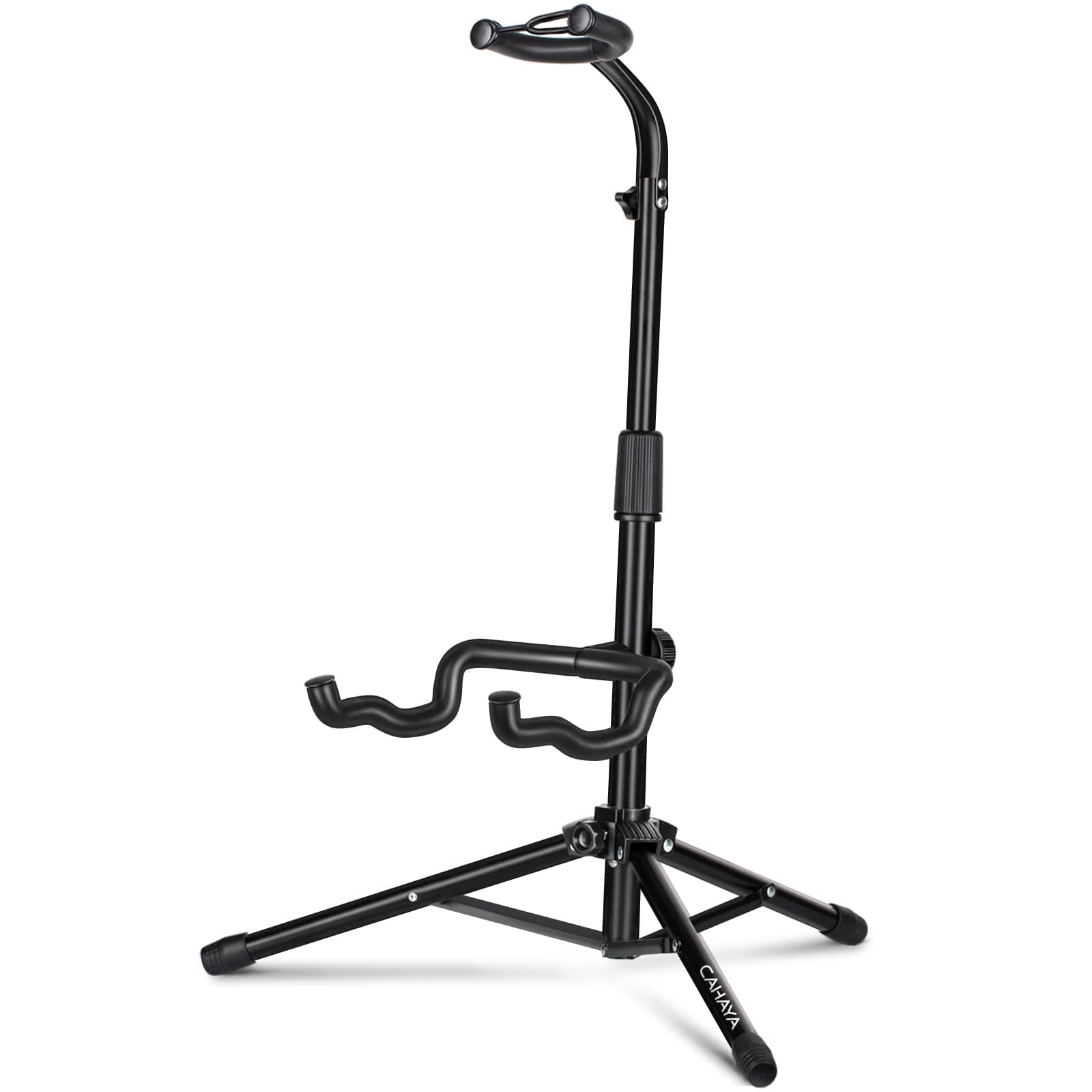 CAHAYA Guitar Stand Floor - Folding Universal Guitar Holder for Acoustic Electric Guitars Bass Guitar Adjust Height from 30.7 to 37 In Folding Tripod Guitar Stands with Neck Holder Black Tube