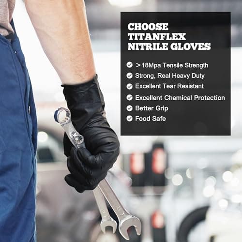TitanFlex Disposable Nitrile Exam Gloves, 6-mil, Black, Large 100-ct Box, Heavy Duty Disposable Gloves, Cooking Gloves, Mechanic Gloves, Latex Free Gloves, Food Safe Rubber Gloves for Food Prep - Image 6