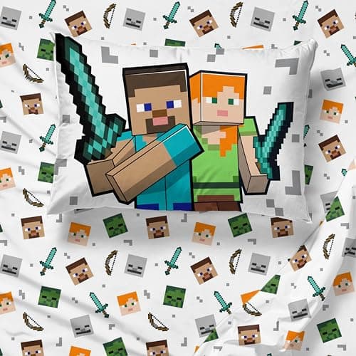 Jay Franco Minecraft Twin Comforter Set - 5 Piece Bedding Includes Sheet Set & Pillow Covers - Super Soft Kids Bedding Features Creeper & Zombie - Image 5